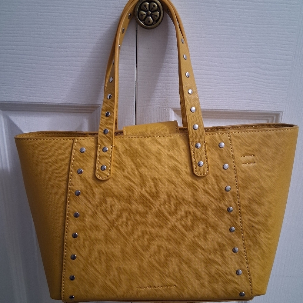 NWOT French Connection Yellow Mustard Studded Crossbody/Small Tote Bag